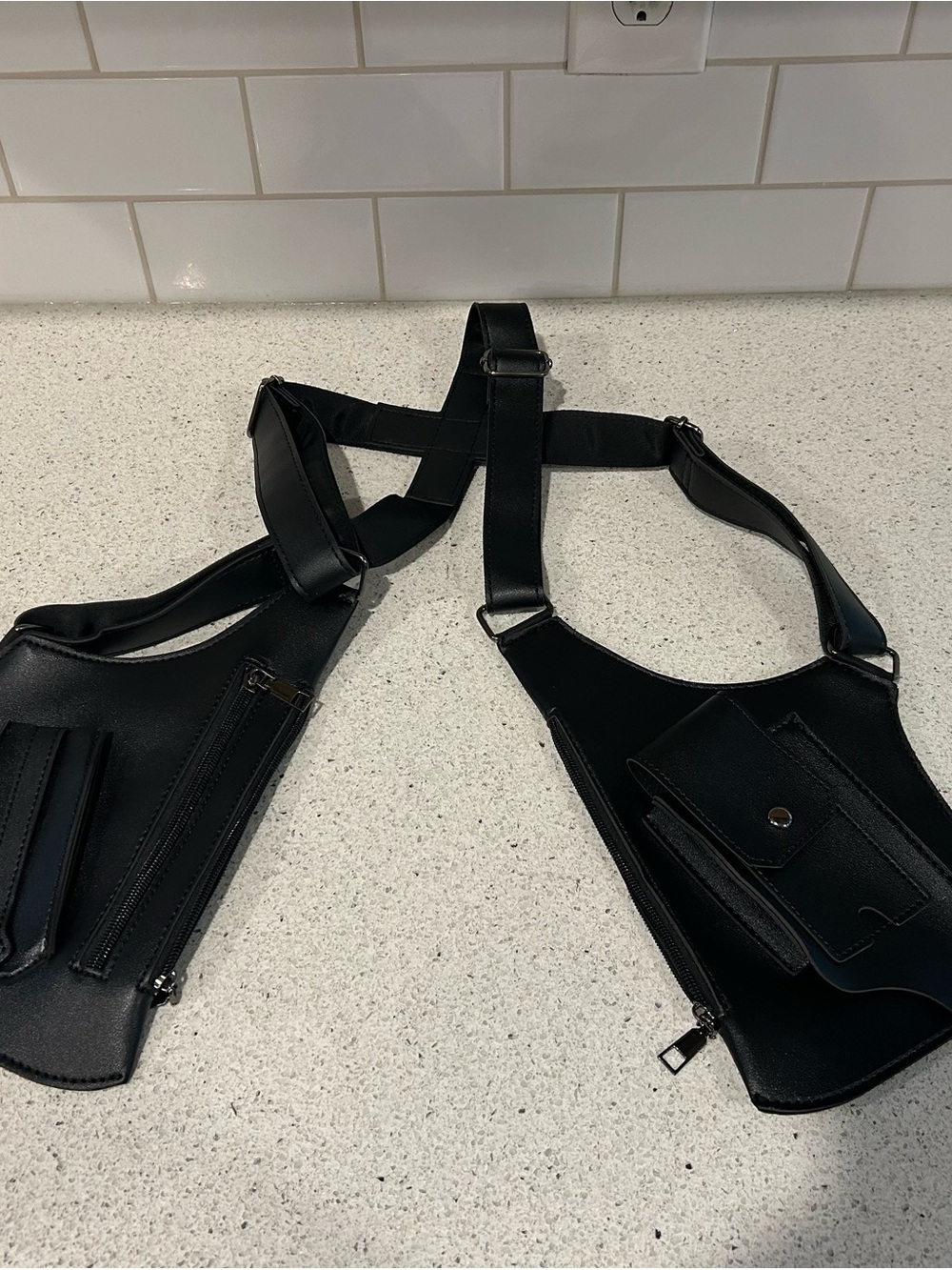 Men's Black Crossbody Harness Bag - Sleek Utility Vest